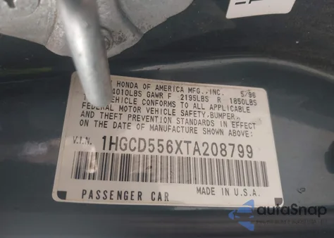 1996 Honda Accord Ex z USA, uszkodzony, nr VIN 1HGCD556XTA208799